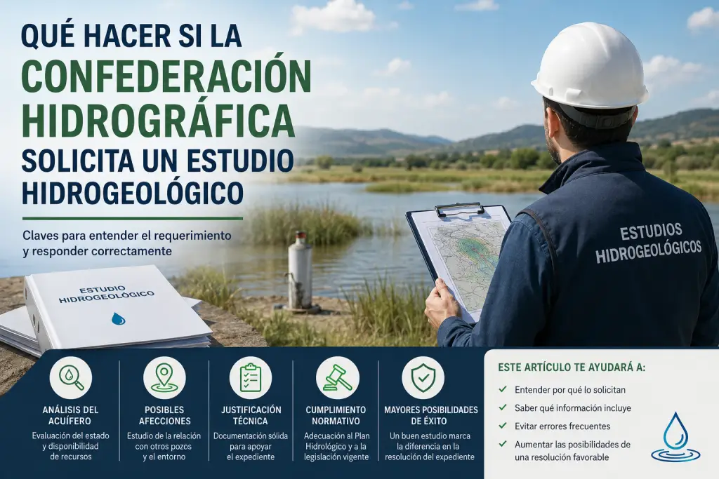 Qué hacer si la Confederación Hidrográfica solicita un estudio hidrogeológico Estudio hidrogeológico solicitado por Confederación Hidrográfica para evaluar una captación de agua subterránea