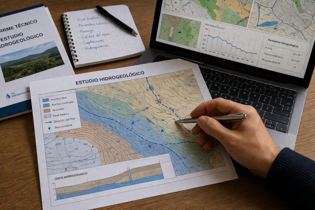 Análisis hidrogeológico del terreno sobre mapa geólogico,