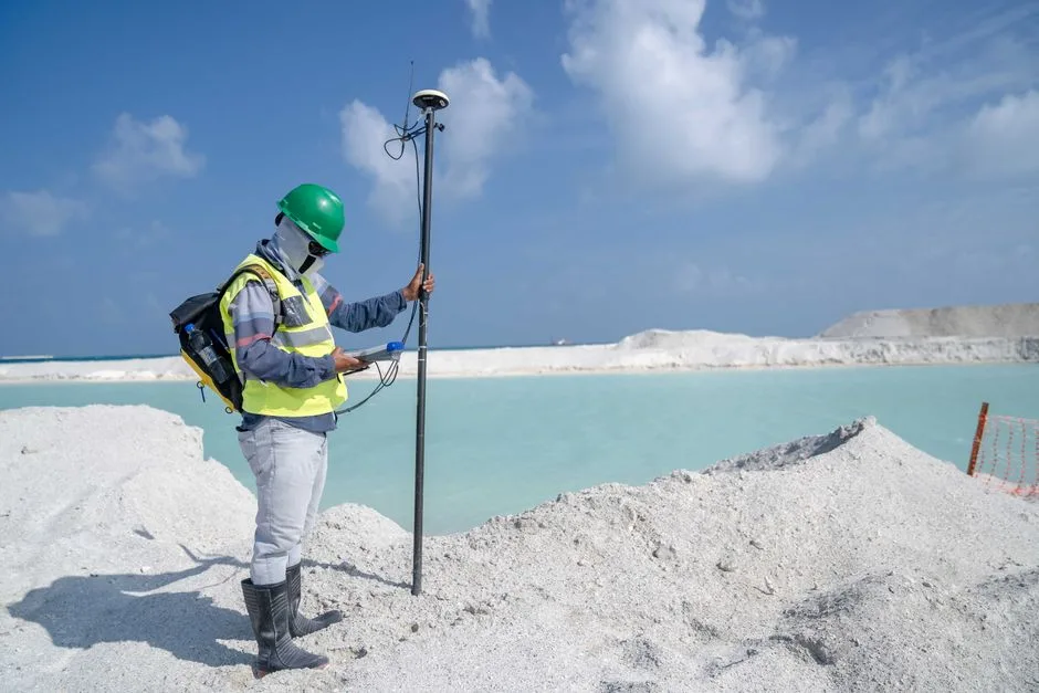 Documentos técnicos de un expediente hidrogeológico junto a cartografía geológica sobre una mesa de trabajo